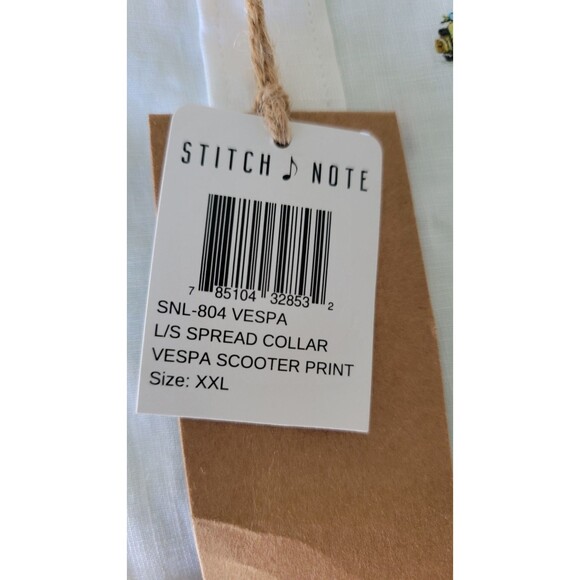 Stitch Note Men's Long Sleeve Vespa Print Linen/Cotton Shirt XXL New w tags - Picture 8 of 9